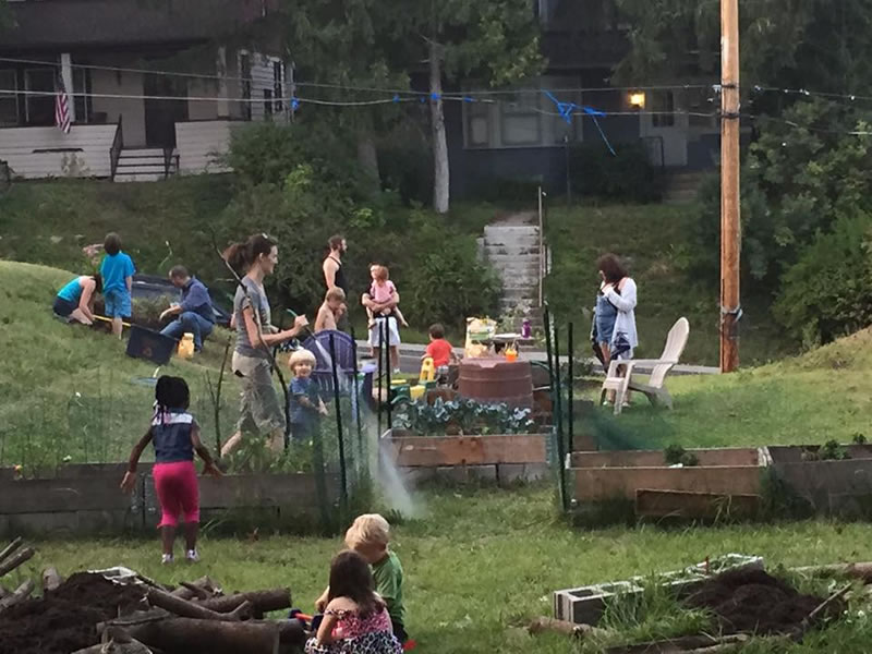 people working in garden